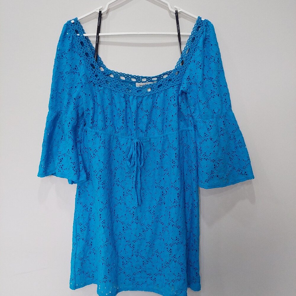 Laundry By Design Aqua All Lace Eyelet Empire Waist Crochet Beach Dress Sz S